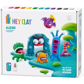Hey Clay - Aliens Set Colourful Modelling Air Dry Clay Kit 15 Cans - HC15019 - Toysuae.com