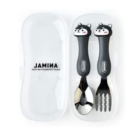 Brain Giggles Kids Stainless Steel 2 pcs Animal Tableware Spoon and Fork with Travel Case  -  GW-BGANICUTGY - Toysuae.com