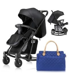 Teknum - Stroller With Rocker With Blue Diaper Tote Bag - Black - SAM-CM_TKSN_STROKBKFDP3BU - Toysuae.com