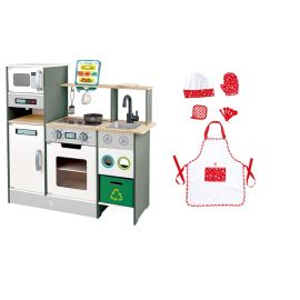 Hape - Cook N Serve Kitchen With Fan Fryer And Little Chef Apron Set 5pcs -  BNDLE0086 - Toysuae.com