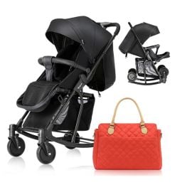 Teknum - Stroller With Rocker With Orange Diaper Tote Bag - Black - SAM-CM_TKSN_STROKBKFDP3OR - Toysuae.com