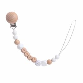 Factory Price - Sean Silicone & Wooden Pacifier Clip - White - FP-1909-55B - Toysuae.com