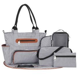 Little Story - Diaper Bag Set of 6 With Hooks - Black - SAM-AL_DPS6_BL - Toysuae.com