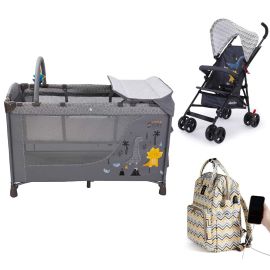 Little Story - Playard With Stroller And Diaper Bag Set -  SAM-CM_LS_PYGYSTDPYW - Toysuae.com