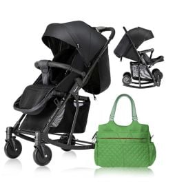 Teknum - Stroller With Rocker With Green Diaper Tote Bag - Black - SAM-CM_TKSN_STROKBKFDP1GR - Toysuae.com