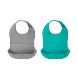 Oxo Tot - Roll Up Bib Pack Of 2 - Gray And Teal -  SPK-61138600 - Toysuae.com