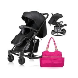 Teknum - Stroller With Rocker With Pink Diaper Tote Bag - Black - SAM-CM_TKSN_STROKBKFDP2PI - Toysuae.com
